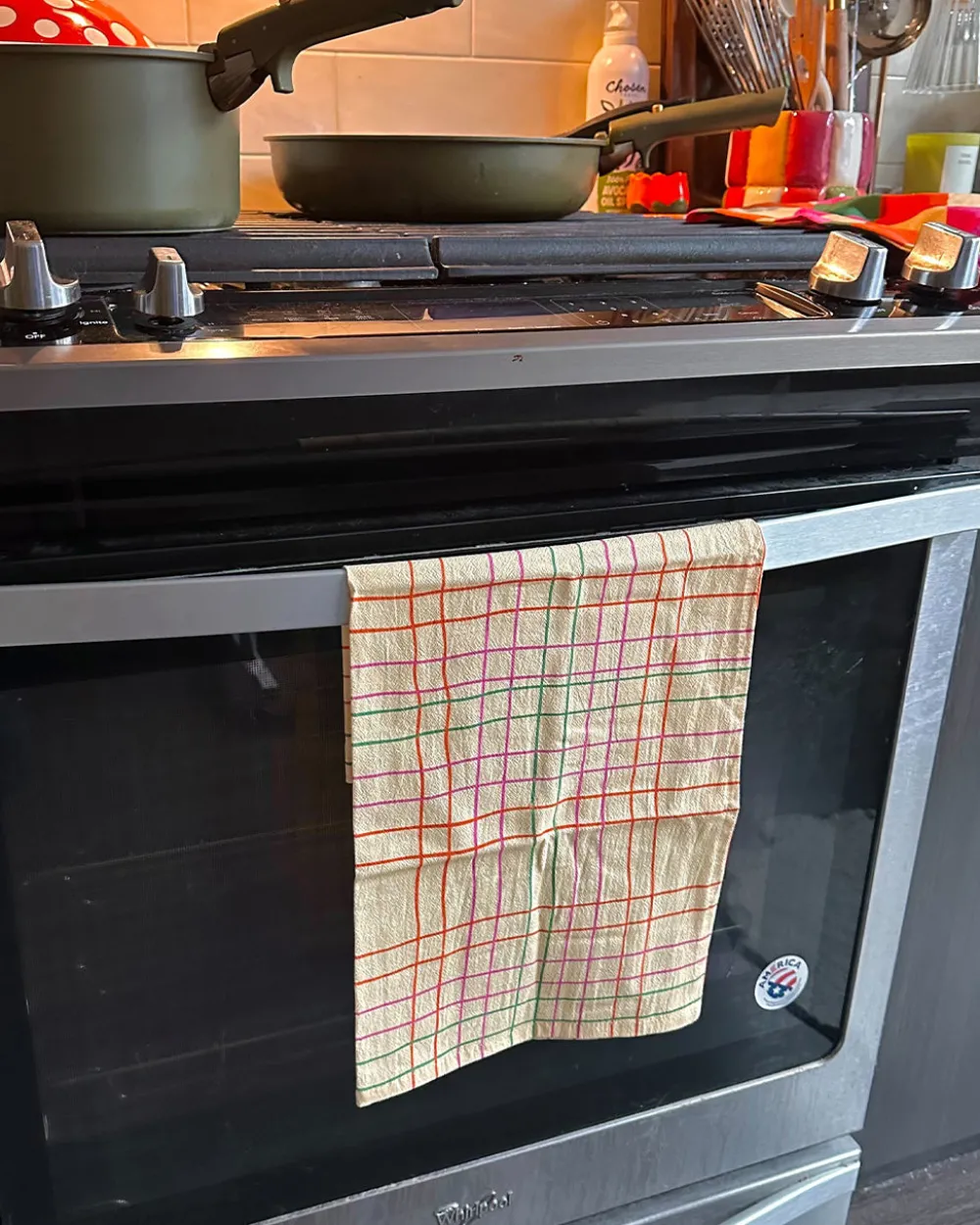 ban.do x Julie Peach ban.do Plaid Tea Towel^ Kitchen + Bar