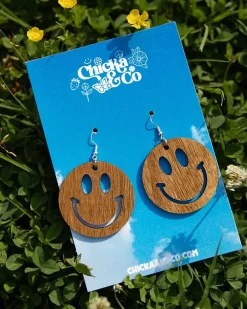 Chicka & Co Brown Smile Wood Earrings^ Jewelry