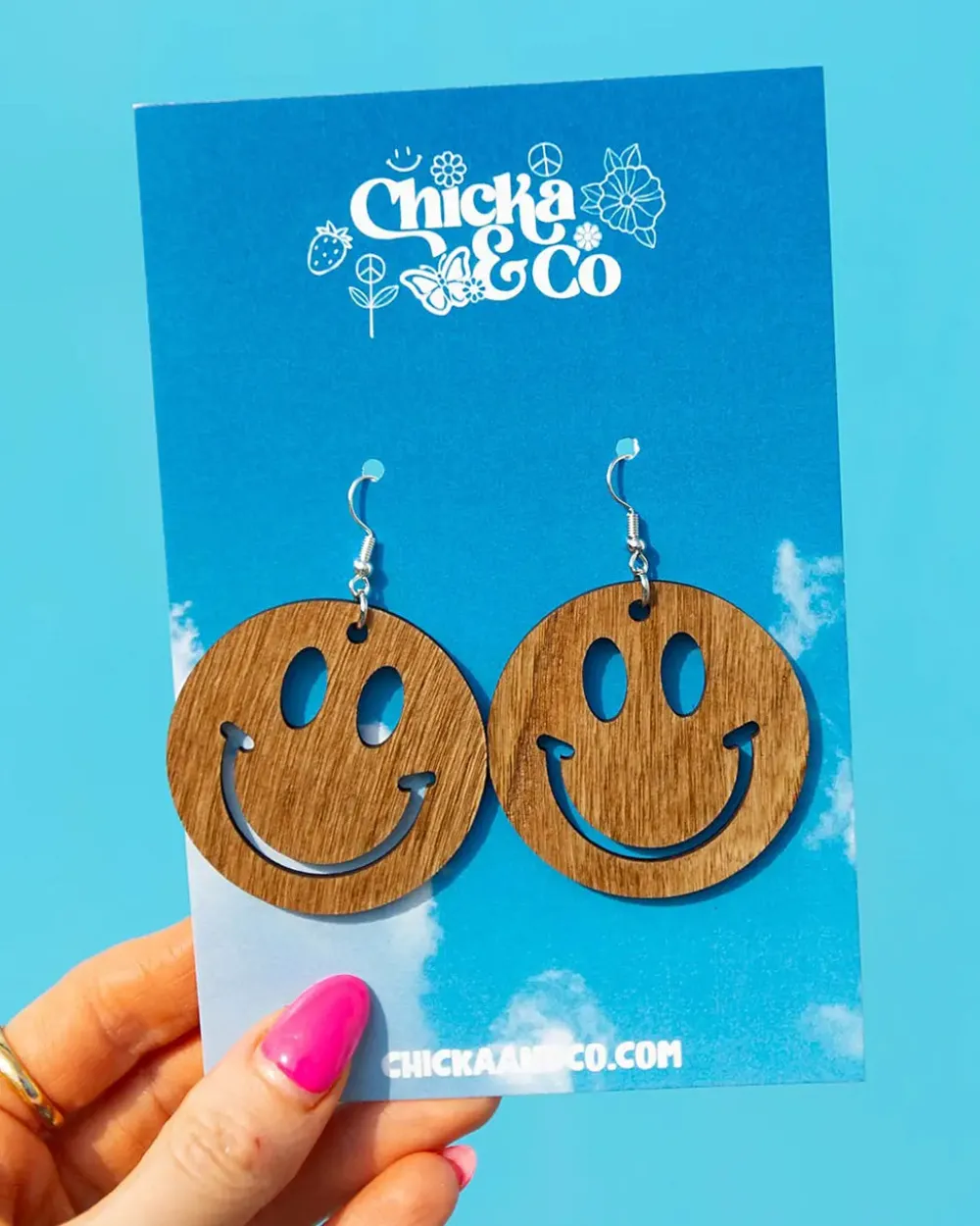 Chicka & Co Brown Smile Wood Earrings^ Jewelry