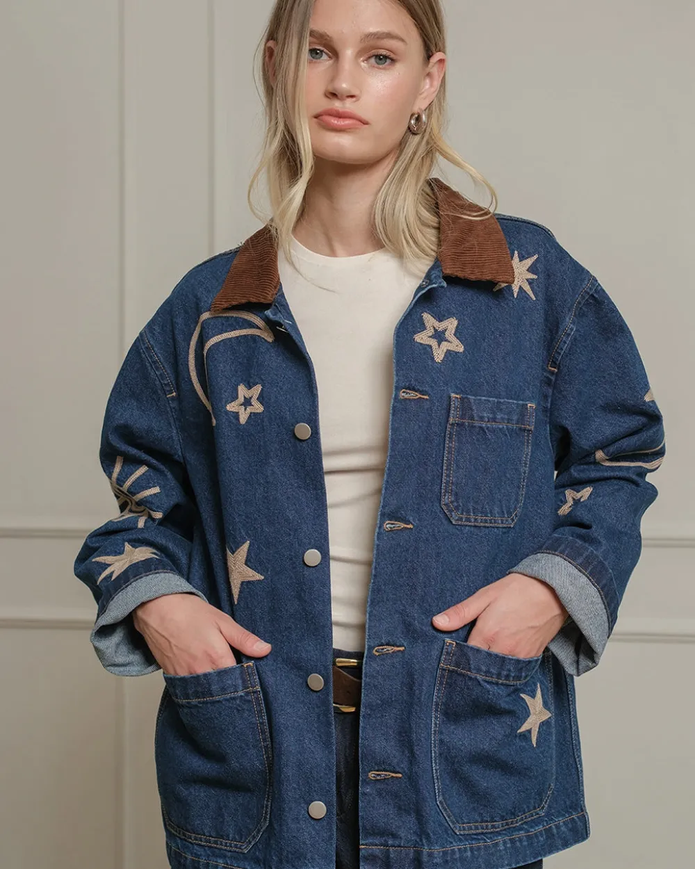 RAISONNEL Celestial Embroidered Denim Jacket^ Jackets