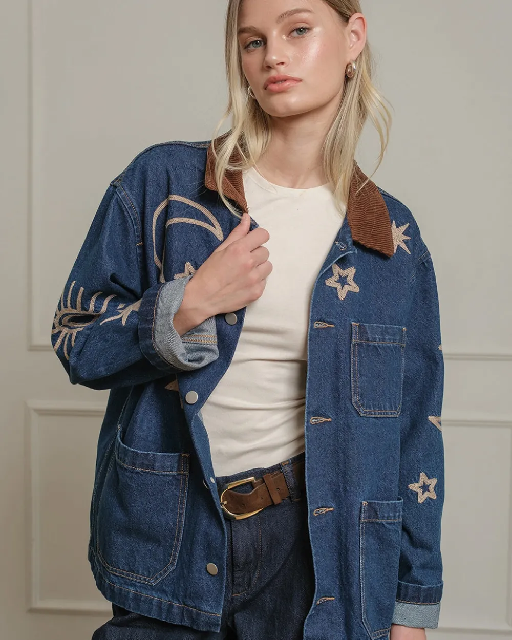 RAISONNEL Celestial Embroidered Denim Jacket^ Jackets