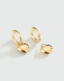 HoopLa Style Charm Heart Huggie Hoop Earrings - Yellow Gold^ Jewelry