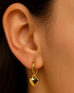 HoopLa Style Charm Heart Huggie Hoop Earrings - Yellow Gold^ Jewelry