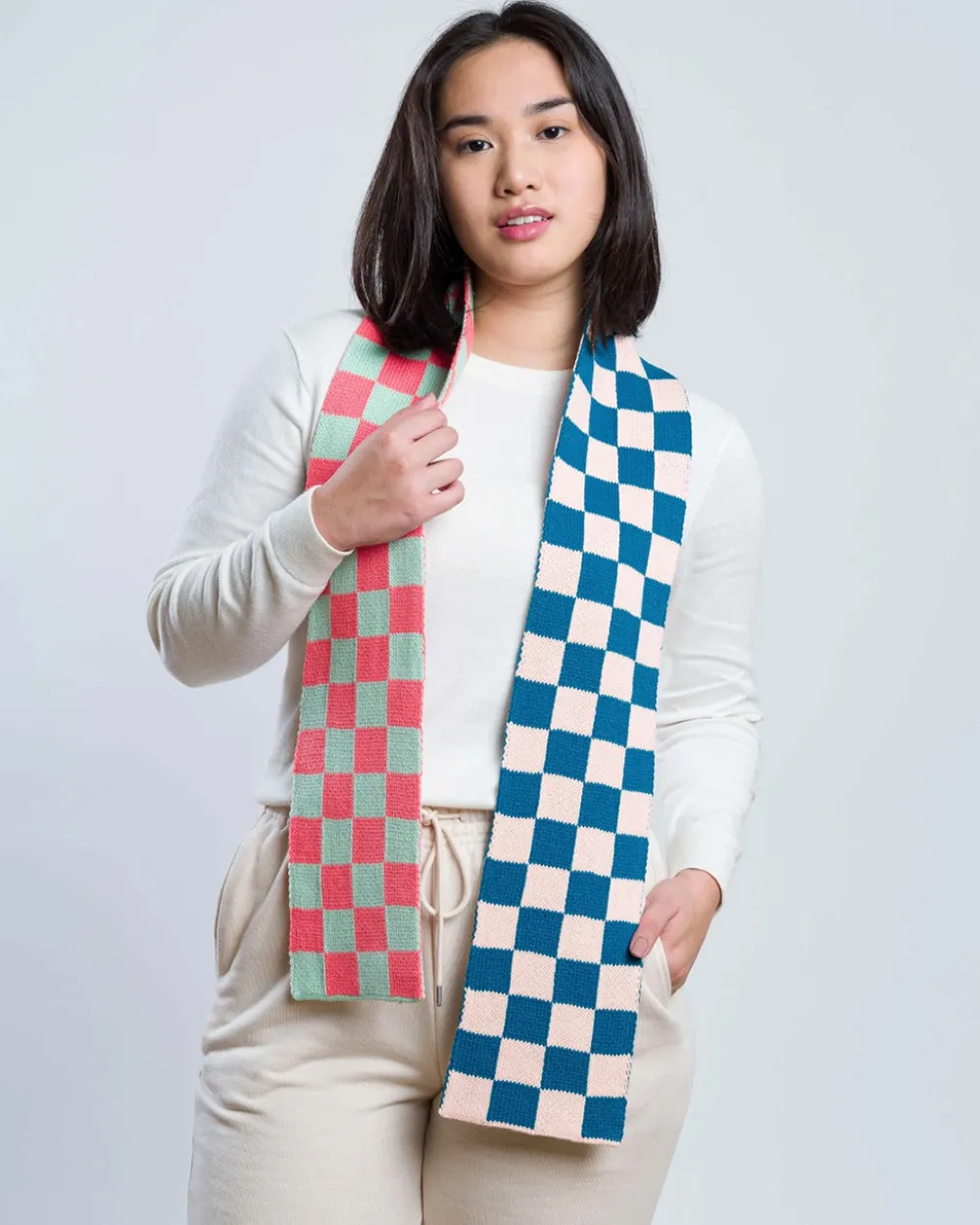 Verloop Checkerboard Mini Scarf - Melon Jade^ Scarves + Gloves