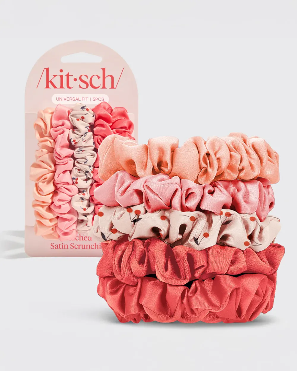 Kitsch Cherry Blossom Ruched Satin Scrunchies - Set of 5^ Hats + Hair