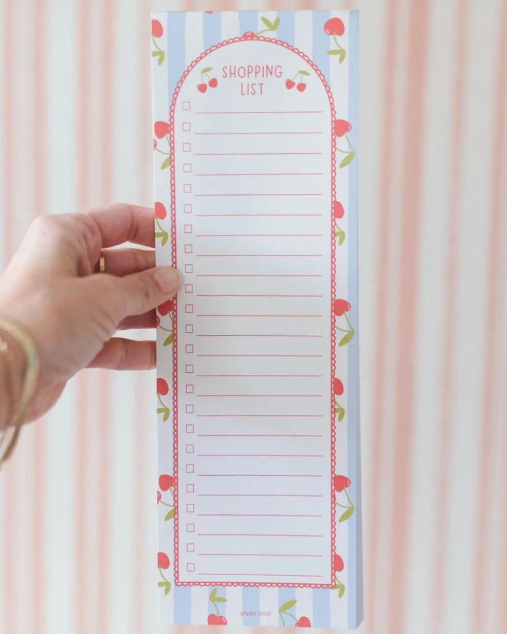 Pippi Post Cherry Stripe Shopping List Notepad^ Notebooks + Folders
