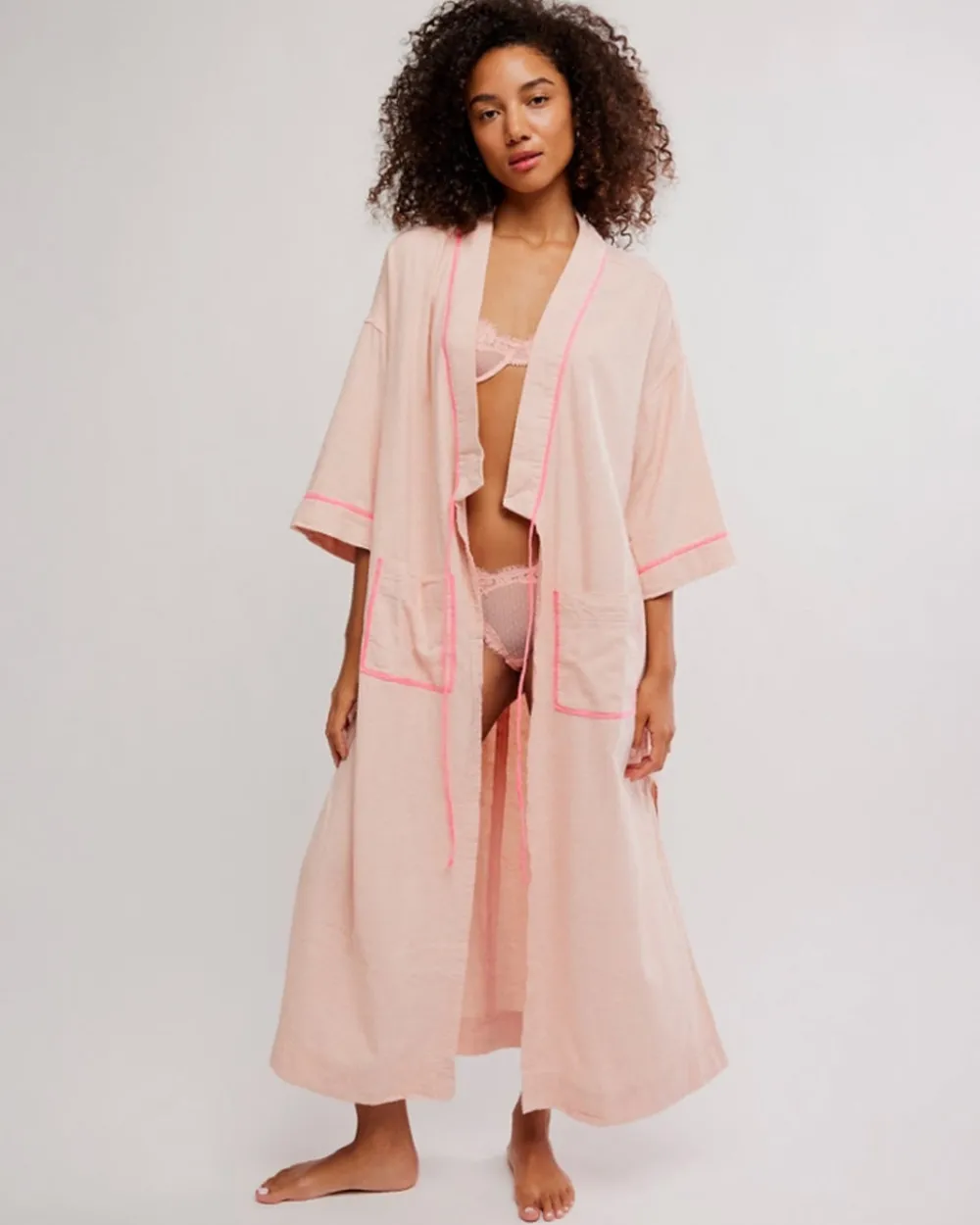 Free People Close To Home Flannel Robe - Neon Peach^ Tops