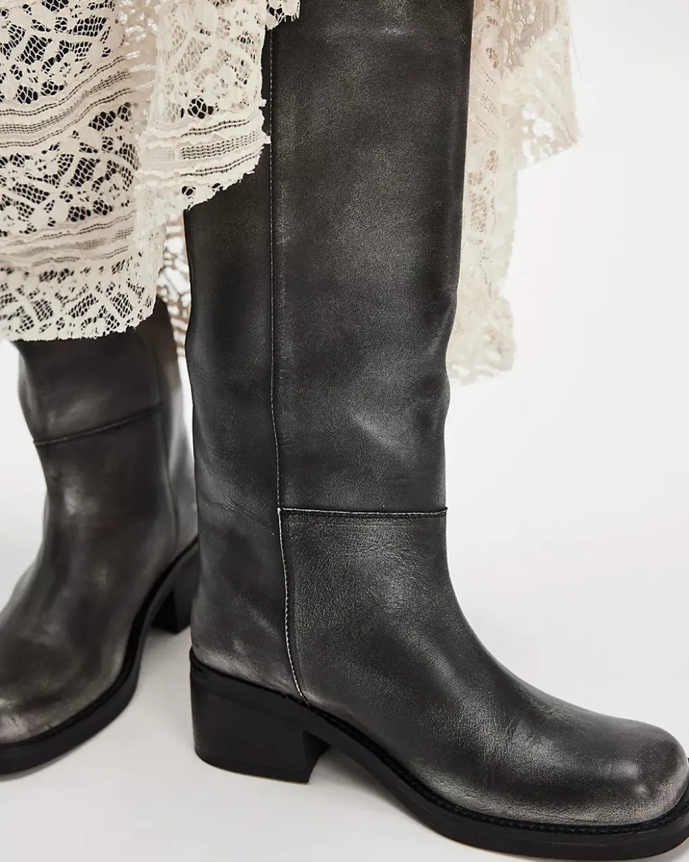 Free People Dana Distressed Pull-On Boot - Black Leather^ Shoes