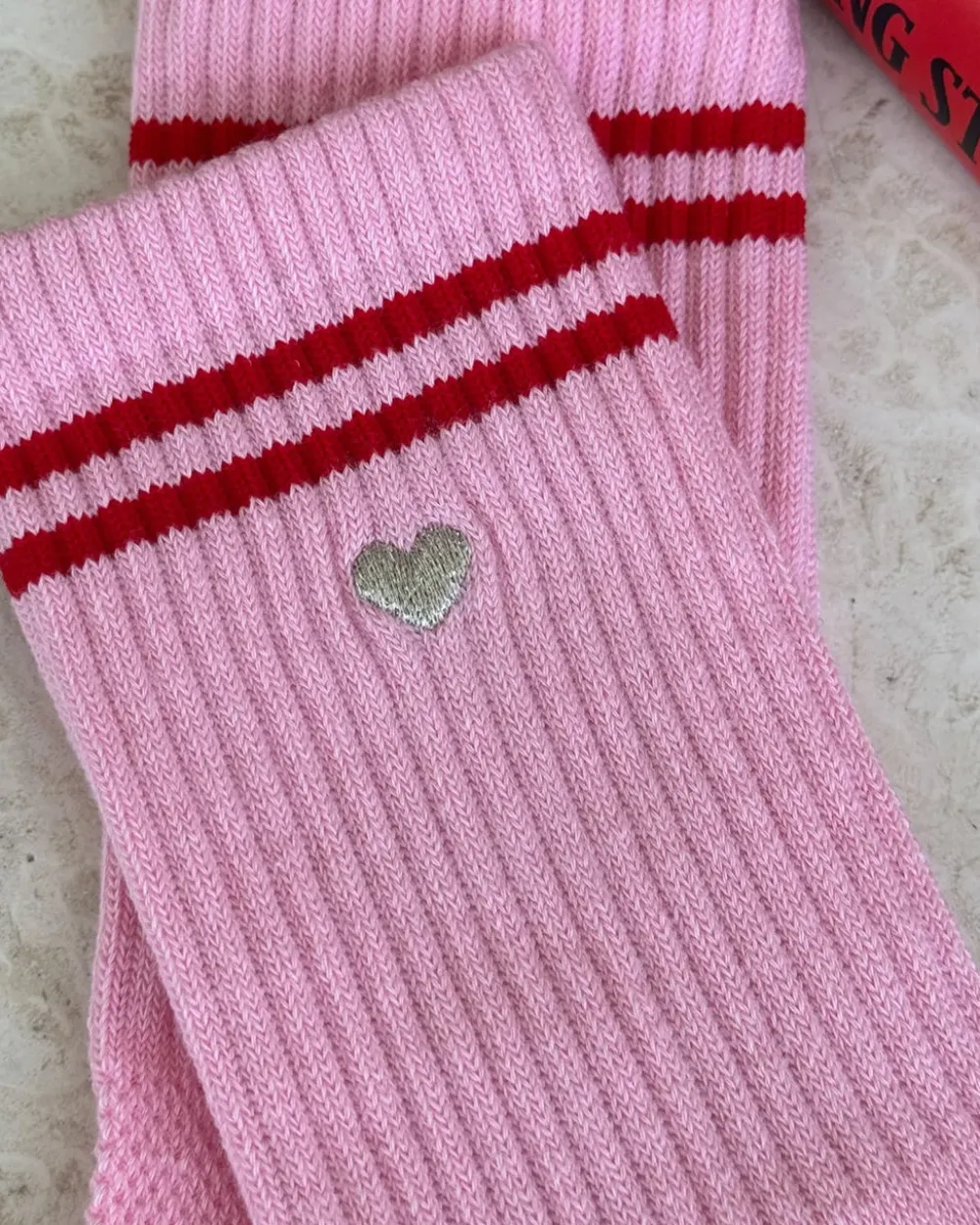 Le Bon Shoppe Embroidered Boyfriend Socks - Amour Pink + Heart^ Socks + Slippers