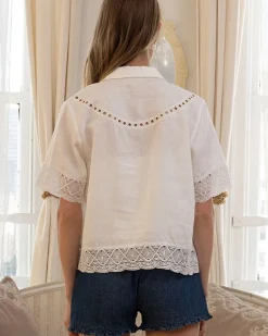 RAISONNEL Embroidered Lace Trim Button Blouse - Ivory^ Tops