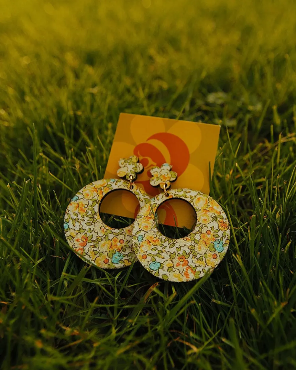 Chicka & Co Floral Fabric Wood Earrings^ Jewelry