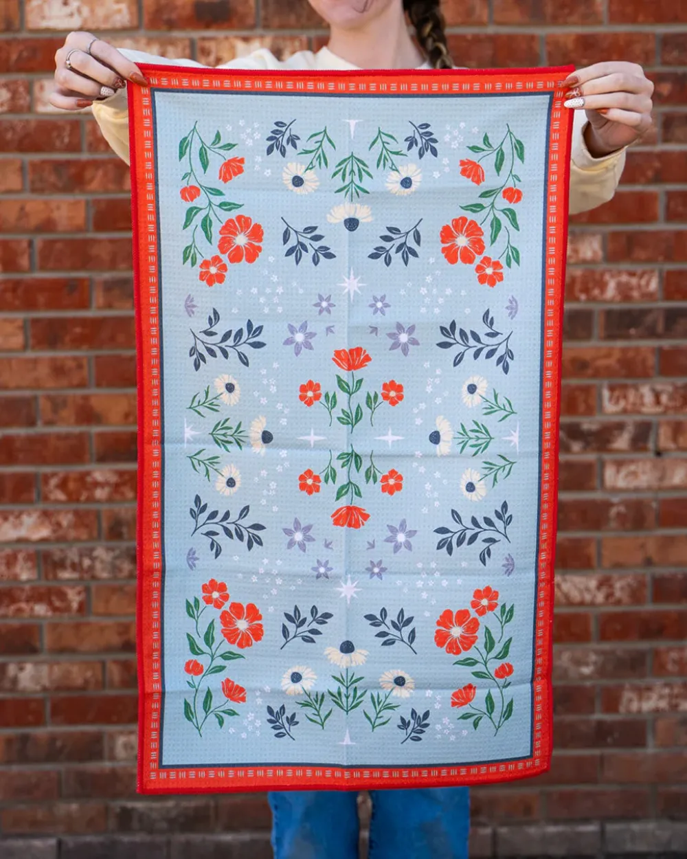Modern Pastime Floral Print Tea Towel - Blue^ Kitchen + Bar