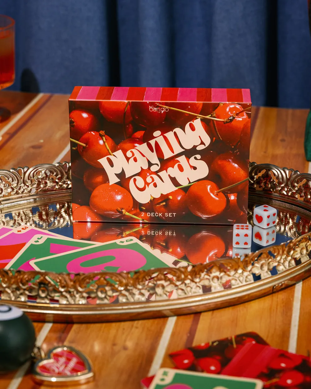 ban.do Game Night! Double Deck Playing Cards - Cherry Stripe^ Games + Activities