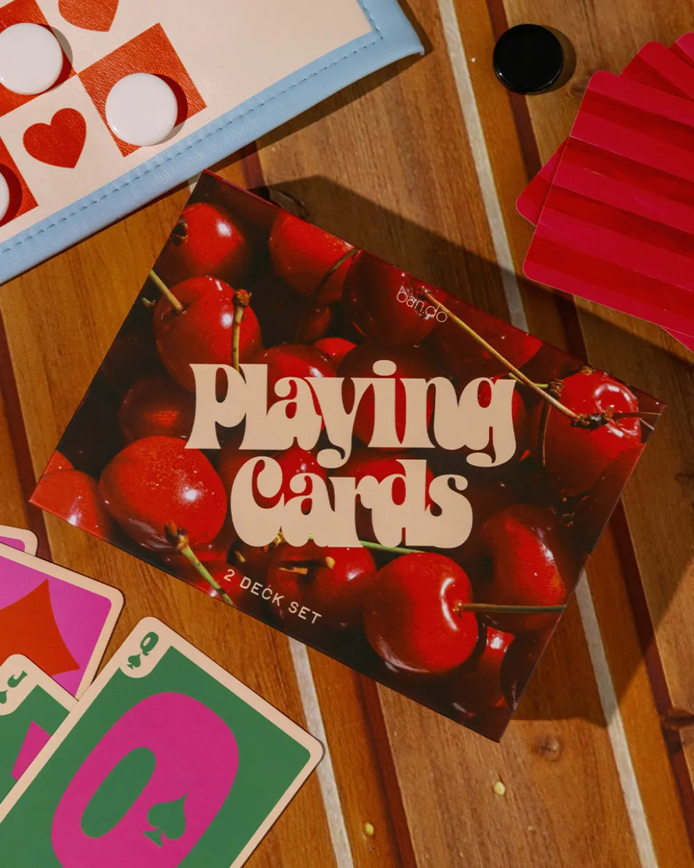 ban.do Game Night! Double Deck Playing Cards - Cherry Stripe^ Games + Activities