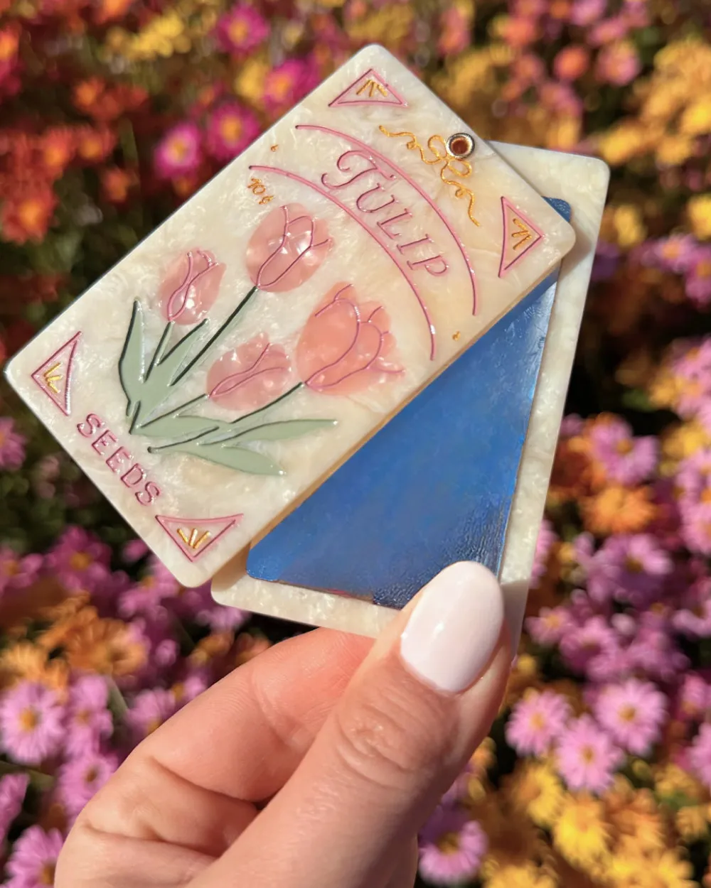 Solar Eclipse Hand-painted Tulip Seeds Compact Mirror^ Travel Accessories
