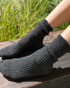 Le Bon Shoppe Linen Scallop Socks - Charcoal^ Socks + Slippers