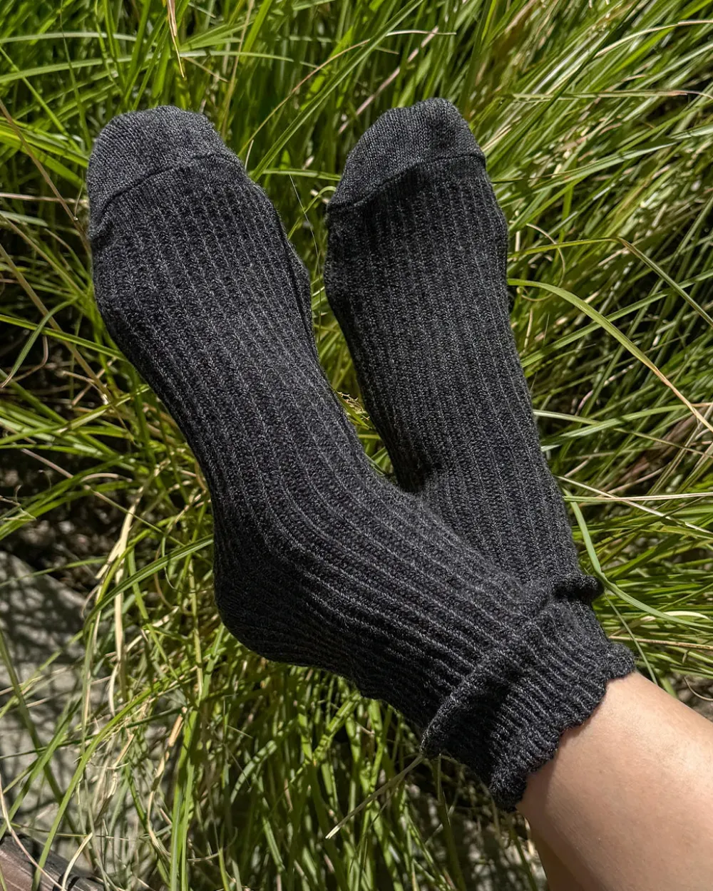 Le Bon Shoppe Linen Scallop Socks - Charcoal^ Socks + Slippers
