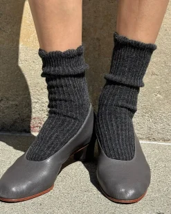 Le Bon Shoppe Linen Scallop Socks - Charcoal^ Socks + Slippers