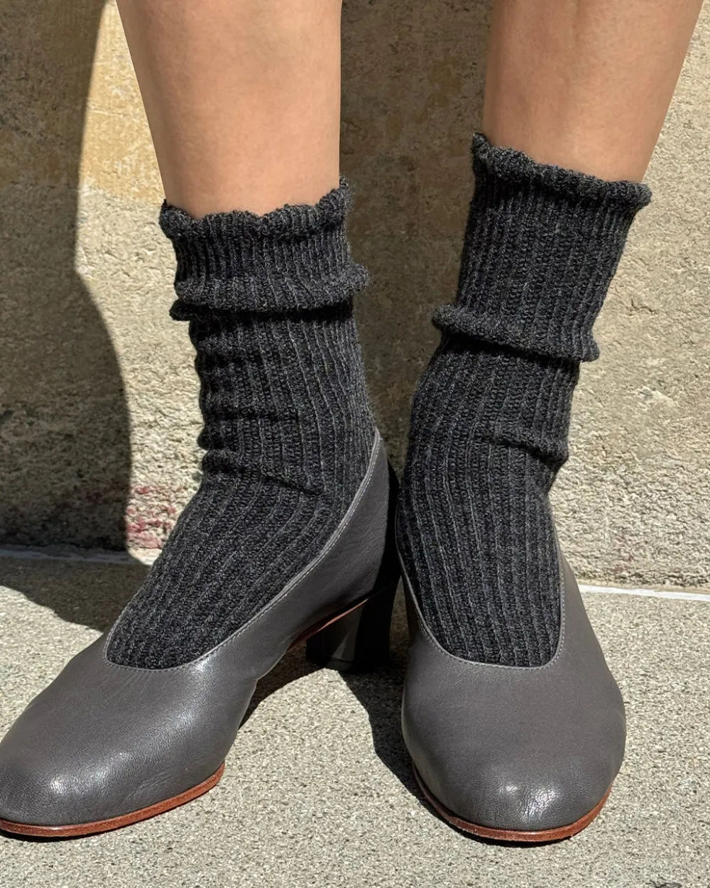 Le Bon Shoppe Linen Scallop Socks - Charcoal^ Socks + Slippers
