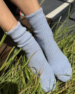 Le Bon Shoppe Linen Scallop Socks - Pale Blue^ Socks + Slippers
