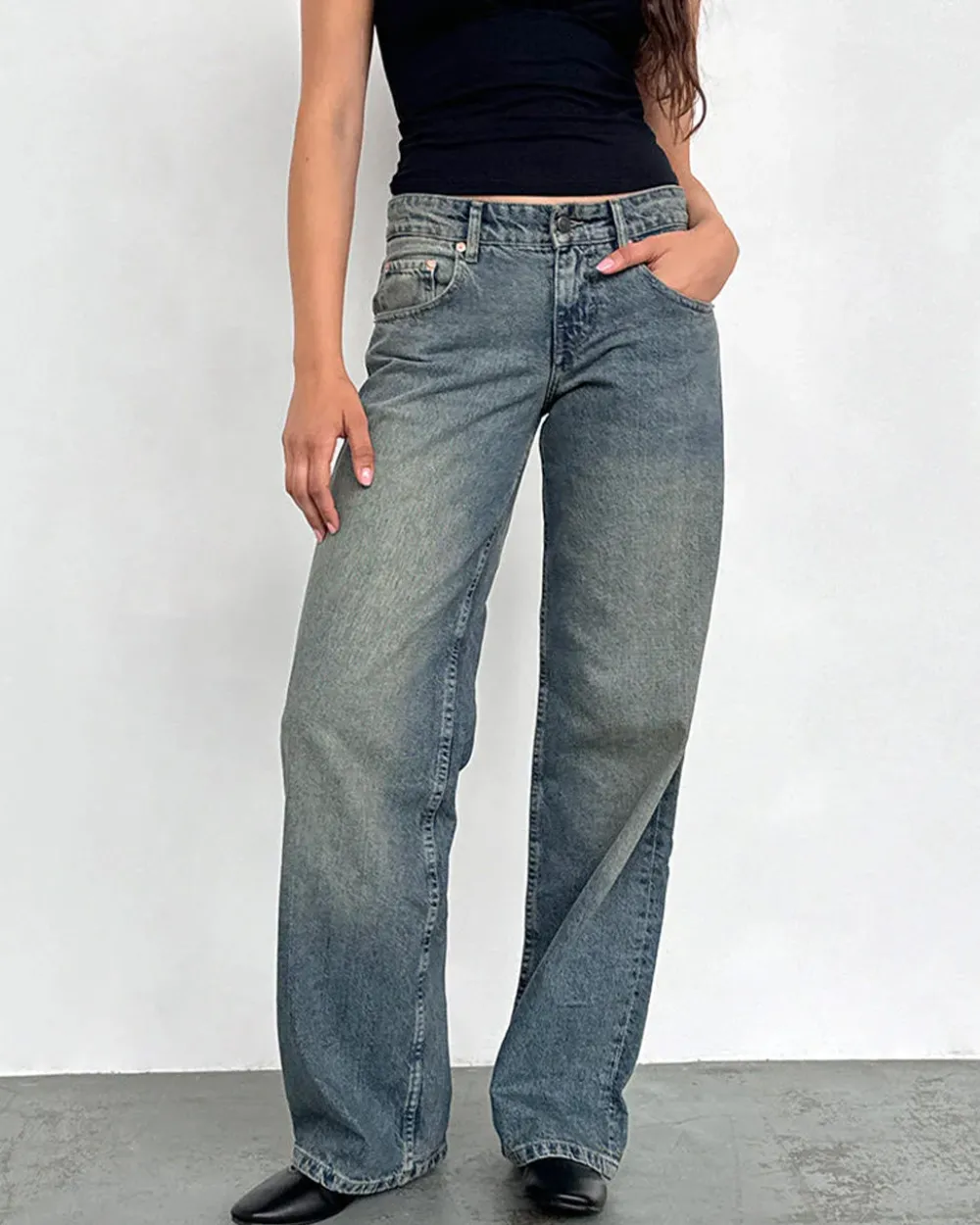 Motel Rocks Low Rise Parallel Jeans - Extreme Blue Green^ Bottoms