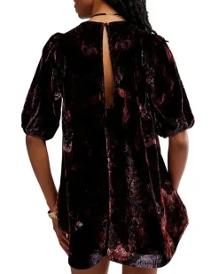Free People Maye Printed Velvet Tunic - Dark Black Combo^ Tops