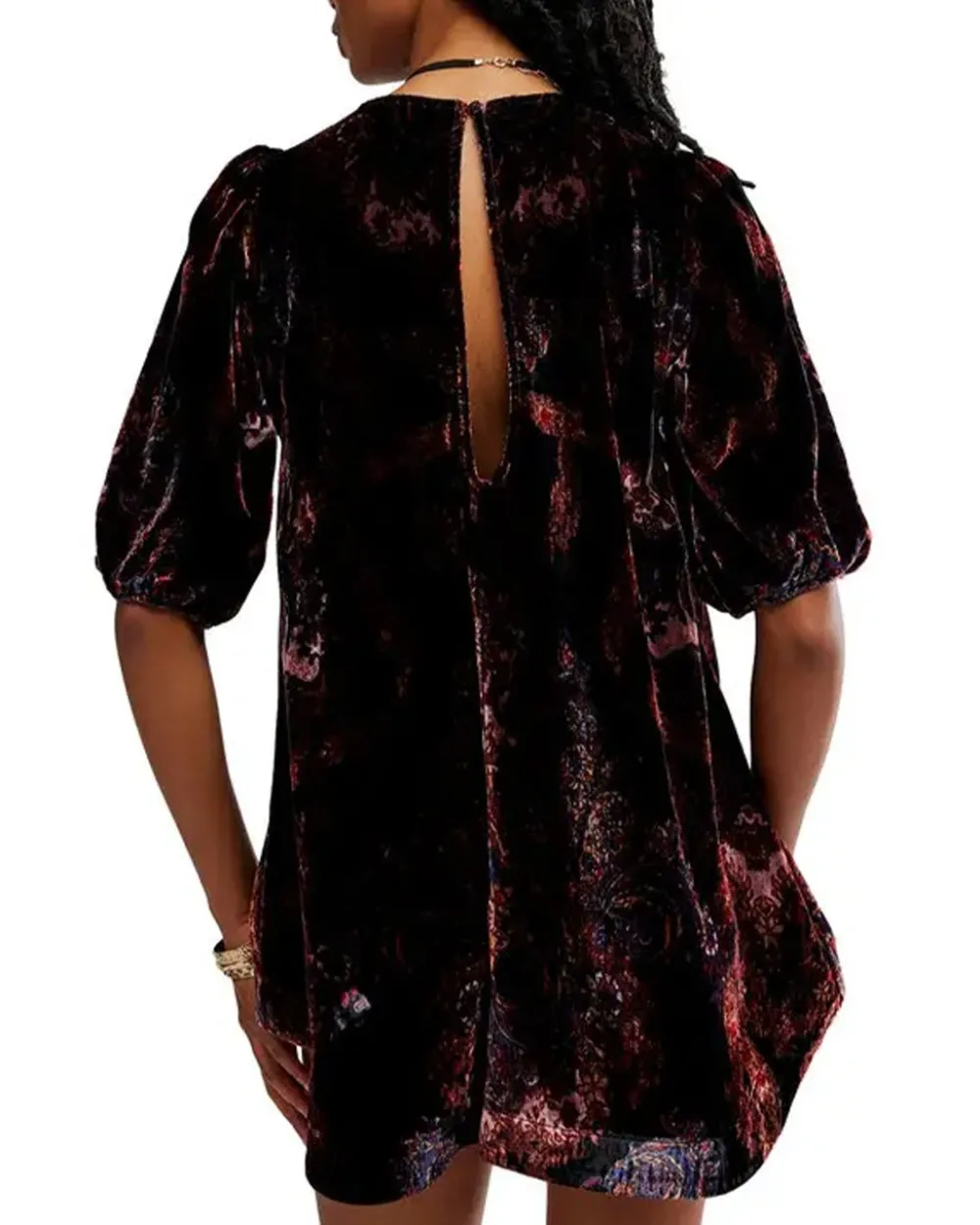 Free People Maye Printed Velvet Tunic - Dark Black Combo^ Tops