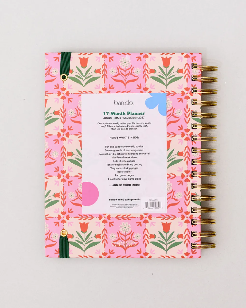 ban.do Medium 17-Month Academic Planner - Pink Tile Floral^ Planners + Calendars