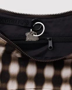 Baggu Medium Nylon Crescent Bag w/ Key Leash - Blurred Gingham Brown^ Bags