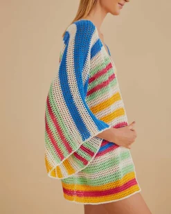 Farm Rio Mixed Stripes Crochet Kimono^ Sweaters