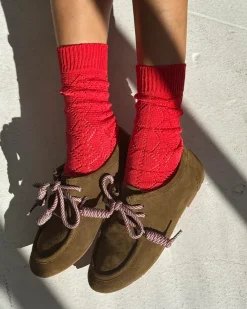 Le Bon Shoppe Modal Eyelet Socks - Poppy Red^ Socks + Slippers