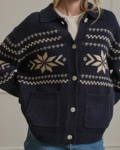 RAISONNEL Nordic Snowflake Knit Cardigan - Navy^ Sweaters