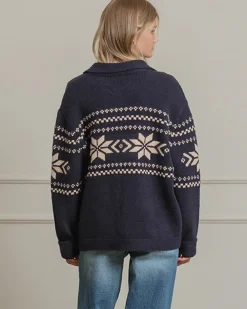 RAISONNEL Nordic Snowflake Knit Cardigan - Navy^ Sweaters