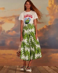 Farm Rio Off-White Palm Fan Organic Cotton Maxi Skirt^ Bottoms