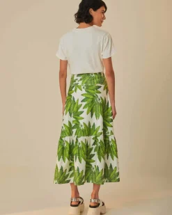 Farm Rio Off-White Palm Fan Organic Cotton Maxi Skirt^ Bottoms