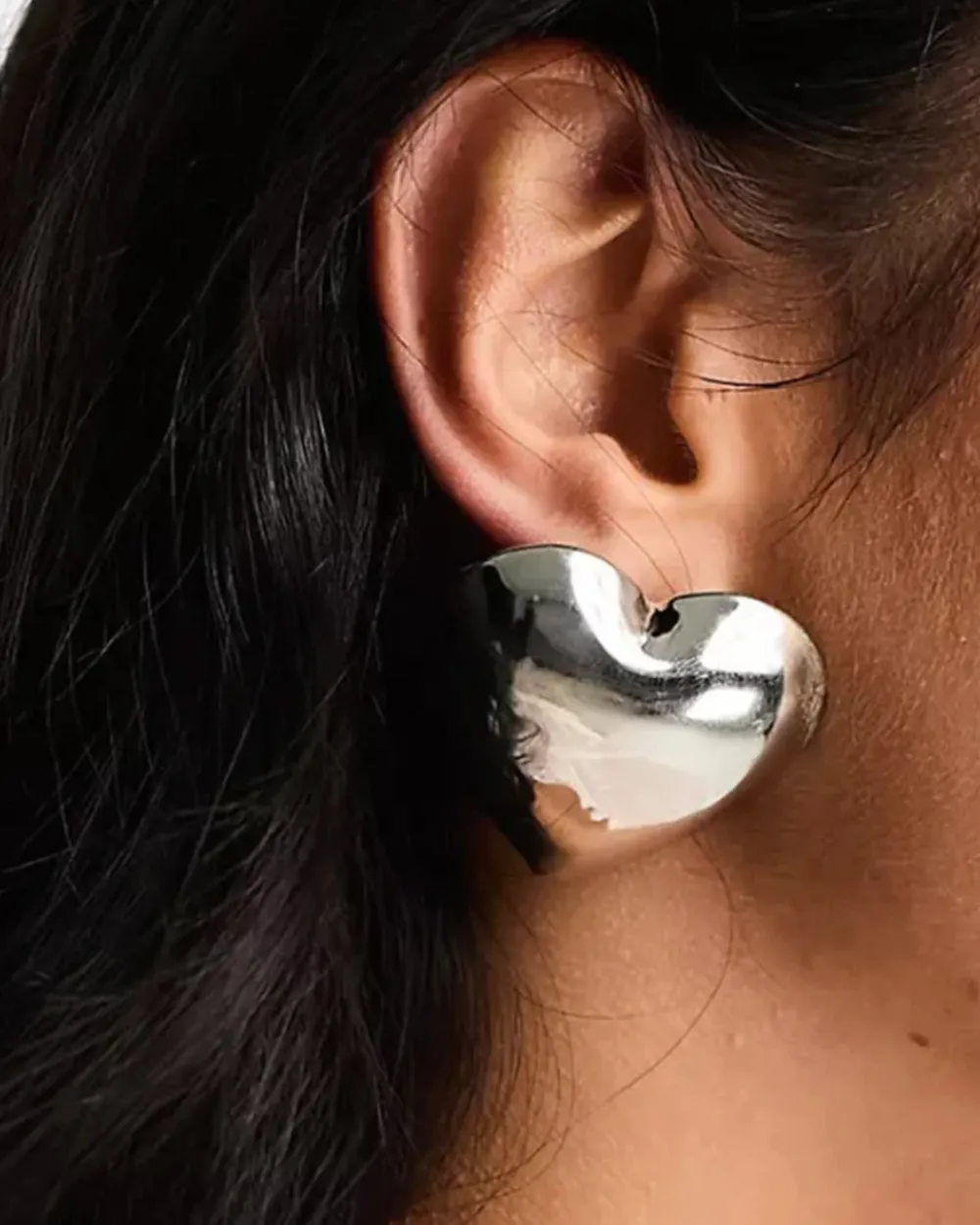 HoopLa Style Oversized Silver Puffy Heart Earrings^ Jewelry