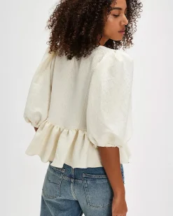 Free People Pamela Bow Top - White Alyssum^ Tops