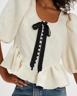 Free People Pamela Bow Top - White Alyssum^ Tops