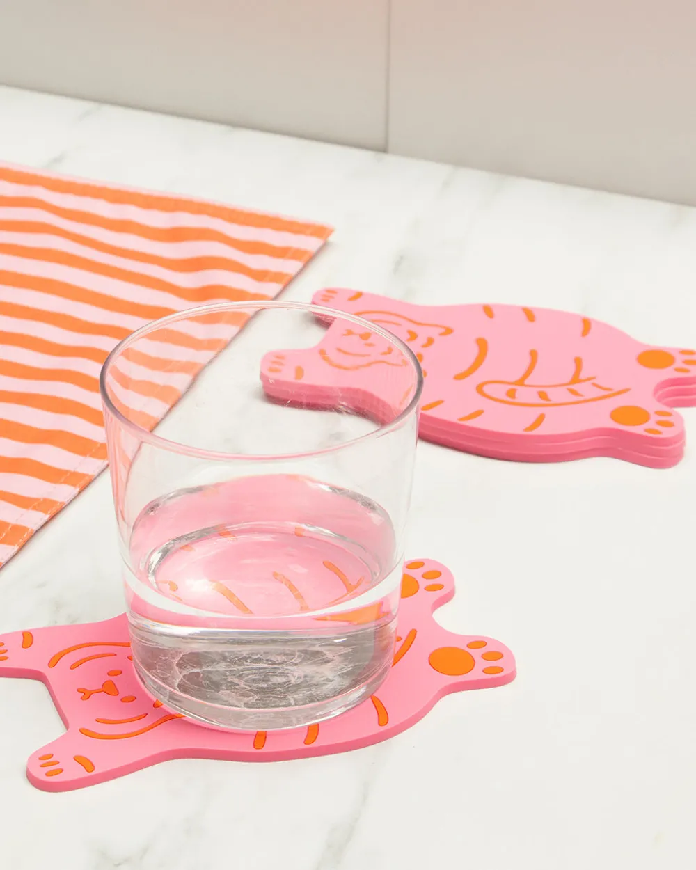 Helio Ferretti Co Pink Tiger Coasters - Set of 4^ Kitchen + Bar