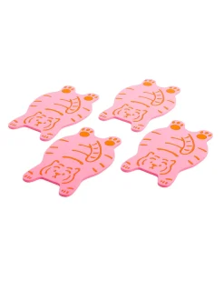 Helio Ferretti Co Pink Tiger Coasters - Set of 4^ Kitchen + Bar