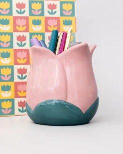 ban.do Pink Tulip Ceramic Pencil Cup^ Desk Accessories