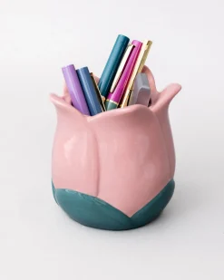 ban.do Pink Tulip Ceramic Pencil Cup^ Desk Accessories