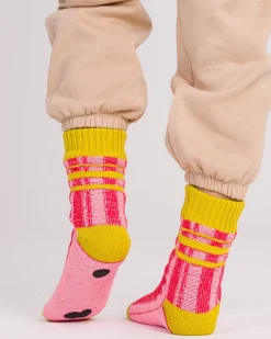 Verloop Plaid Stripe House Socks - Pink Red^ Socks + Slippers