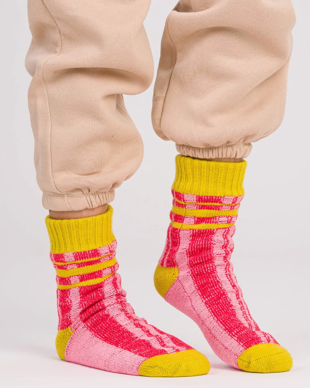 Verloop Plaid Stripe House Socks - Pink Red^ Socks + Slippers