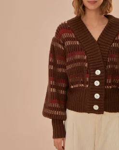 Farm Rio Red Colorful Stripe Knit Cardigan^ Sweaters