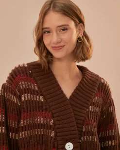 Farm Rio Red Colorful Stripe Knit Cardigan^ Sweaters