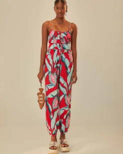Farm Rio Red Summer Foliage Organic Cotton Jumpsuit^ Dresses + Jumpsuits