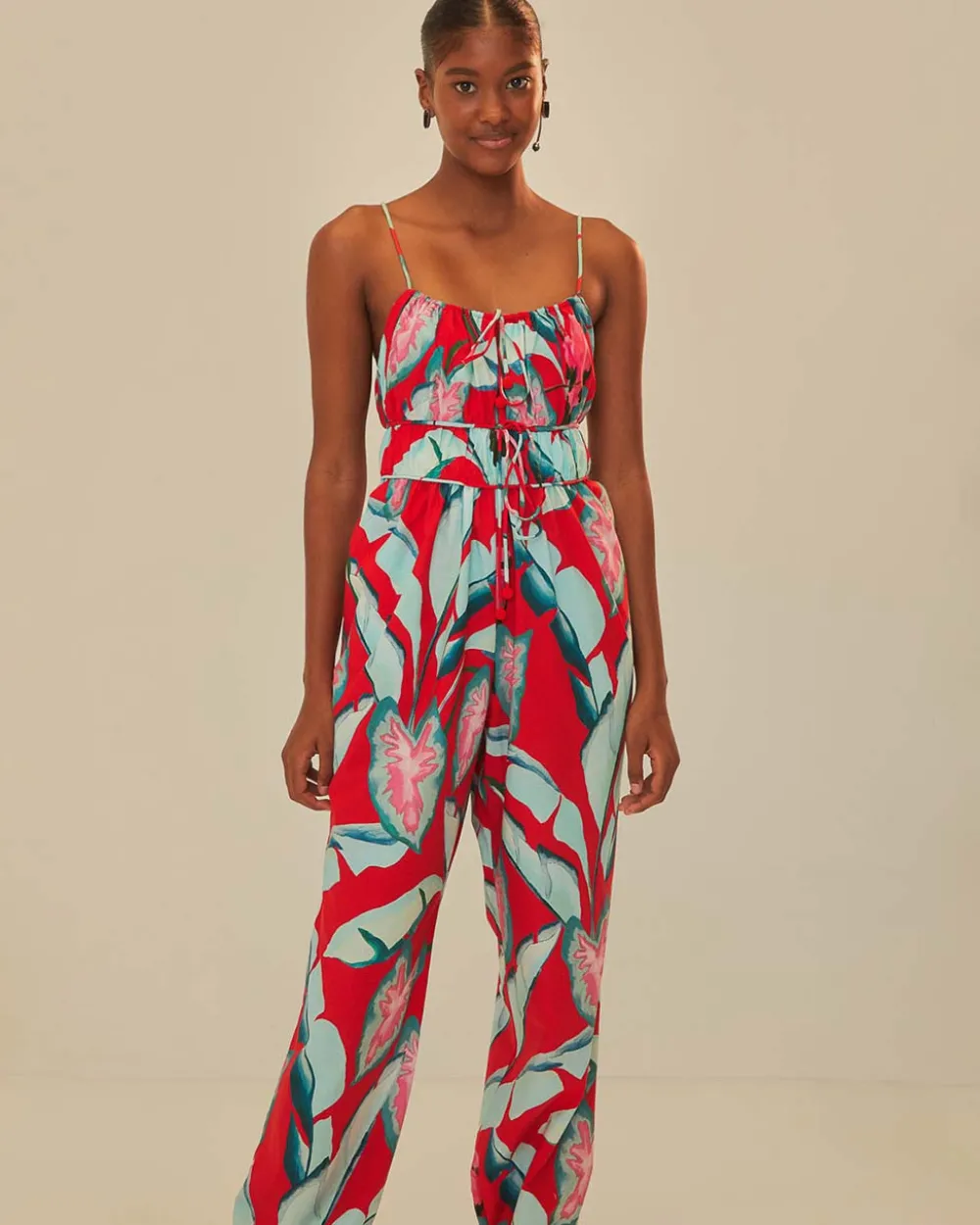 Farm Rio Red Summer Foliage Organic Cotton Jumpsuit^ Dresses + Jumpsuits