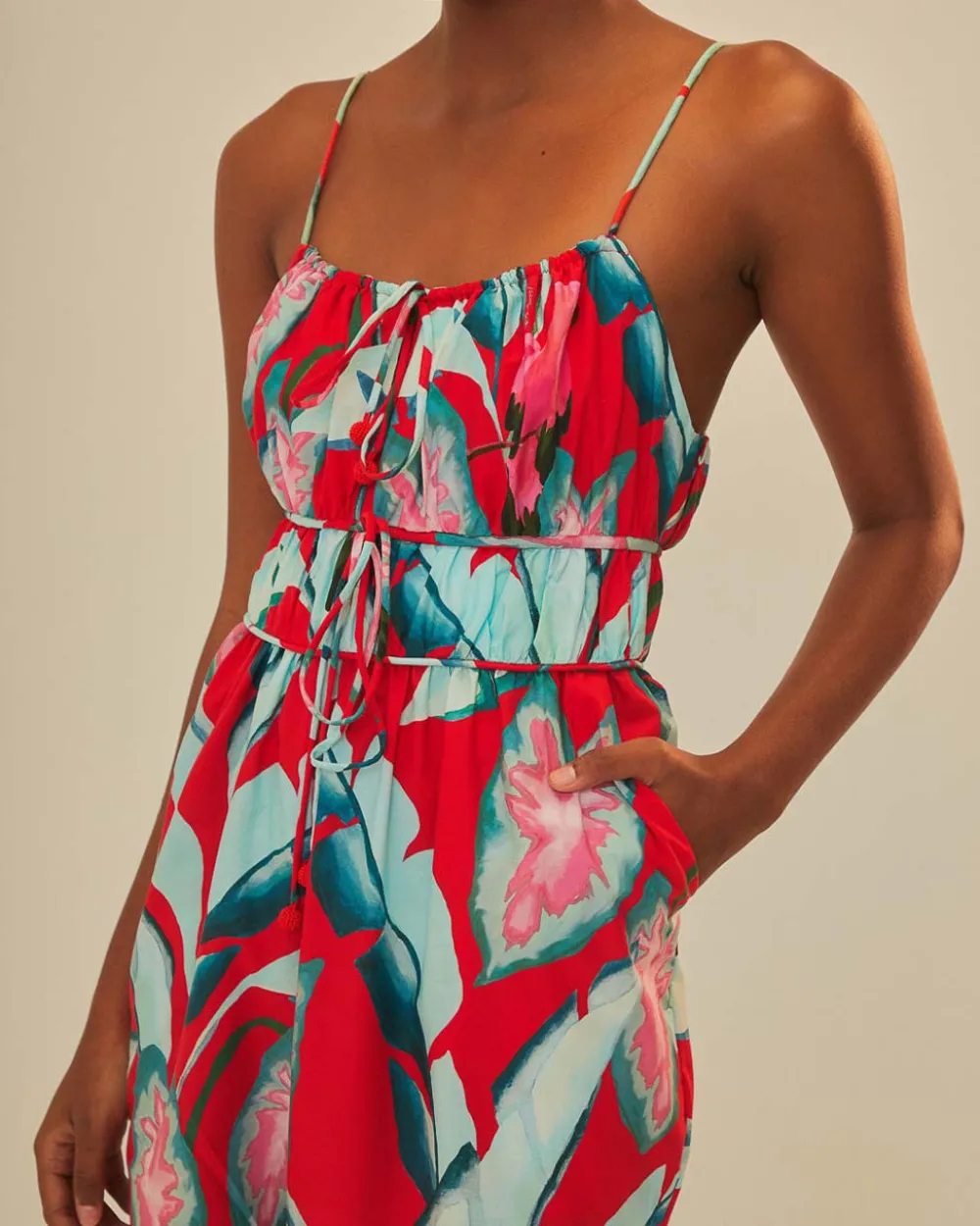 Farm Rio Red Summer Foliage Organic Cotton Jumpsuit^ Dresses + Jumpsuits