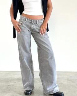 Motel Rocks Roomy Extra Wide Low Rise Jeans - Grey Wash^ Bottoms